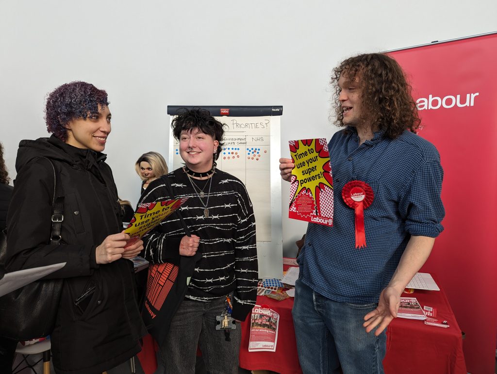 Labour's youth officer, Ed Rosier, talking to UCA students